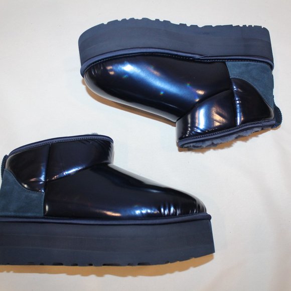 NIB UGG ULTRA MINI WOMEN'S PUFFER PLATFORM METALLIC BLUE BOOTS‎ - Picture 5 of 9